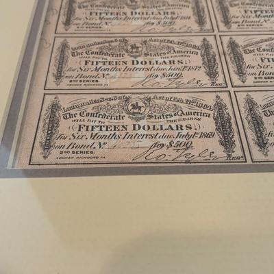 Confederate States of America $500 Bond and Coupons (GR-KW)