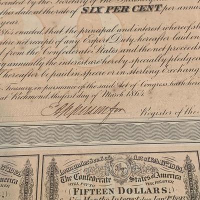 Confederate States of America $500 Bond and Coupons (GR-KW)