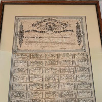 Confederate States of America $500 Bond and Coupons (GR-KW)