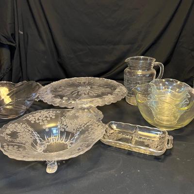 Etched Glass Bowl, Platter & More (M-RG)