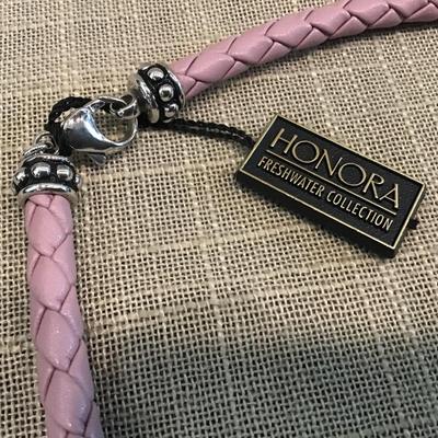 Honora Cultured Freshwater Pearl & Pink Leather Style Necklace. New