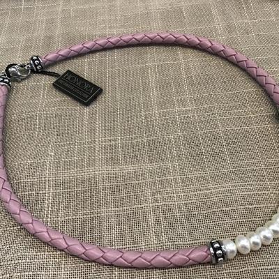 Honora Cultured Freshwater Pearl & Pink Leather Style Necklace. New