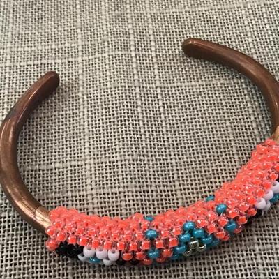 Vintage Copper Glass Beaded Cuff