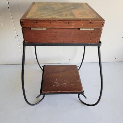 Vintage Lift top side table golf themed with removable box