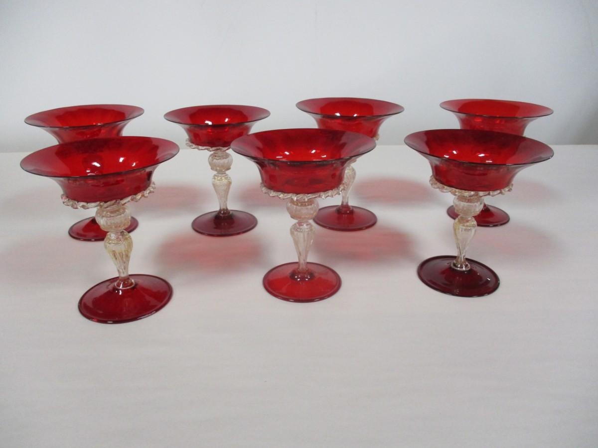 Set Of 7 Ruby Red Glasses