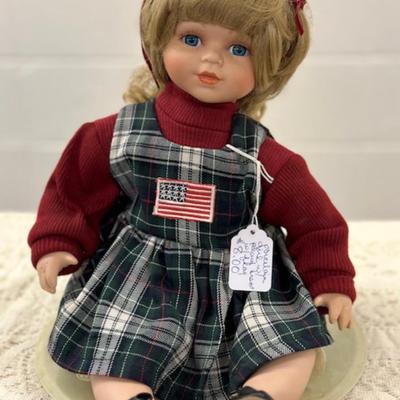 Porcelain Girl with paid dress and USA flag