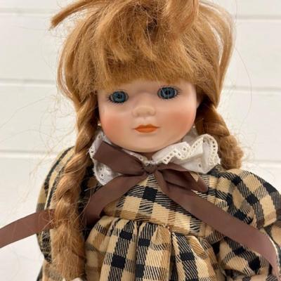 15" Porcelain Girl in Plaid Dress
