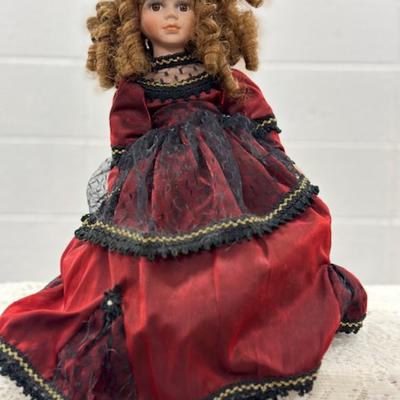16" Collector's Choice Porcelan Doll in Burgundy Dress