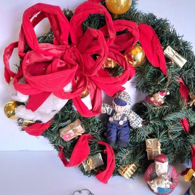 Christmas Decorations, wreath, pig ornament, stockings and more