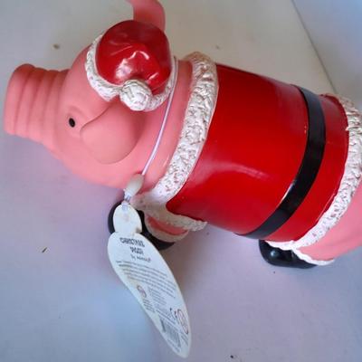Christmas Decorations, wreath, pig ornament, stockings and more