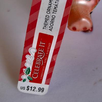 Christmas Decorations, wreath, pig ornament, stockings and more