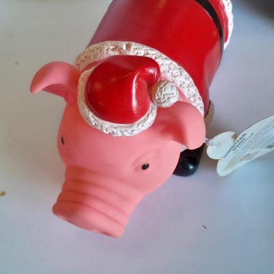 Christmas Decorations, wreath, pig ornament, stockings and more