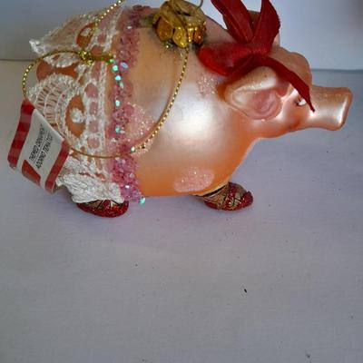 Christmas Decorations, wreath, pig ornament, stockings and more