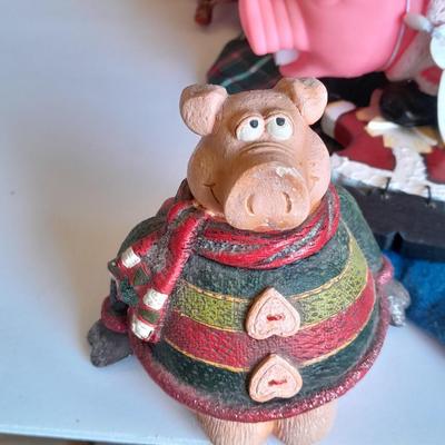 Christmas Decorations, wreath, pig ornament, stockings and more