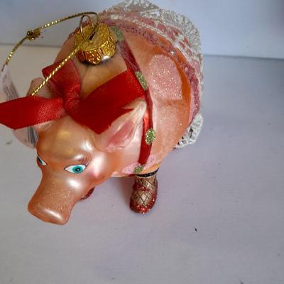 Christmas Decorations, wreath, pig ornament, stockings and more