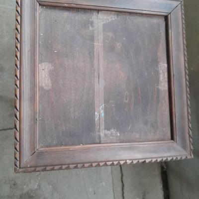 Antique wooden two-tiered table with faux clock music box