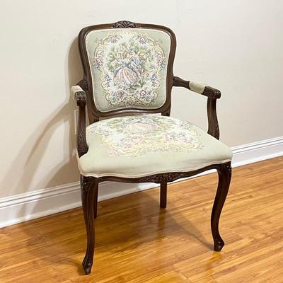 Vtg. Louis XV Courting Couple Tapestry Fauteuil Armchair