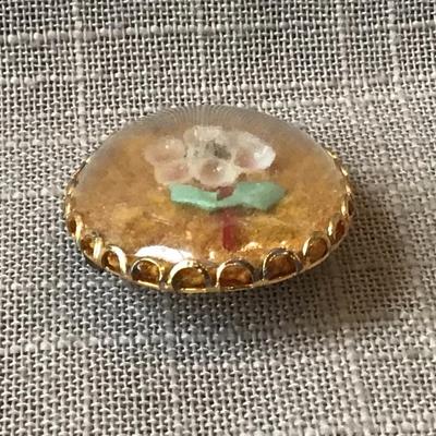 Vintage Glass Dome Floral Shell Brooch