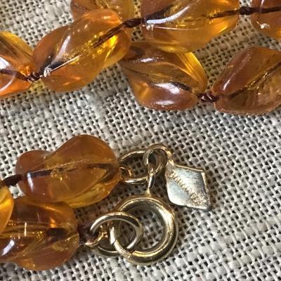Vintage Sarah Coventry Necklace Faux Amber Beaded Gold Tone Signed 36