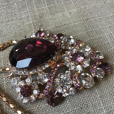 Large Glass Statement Necklace with Rhinestones