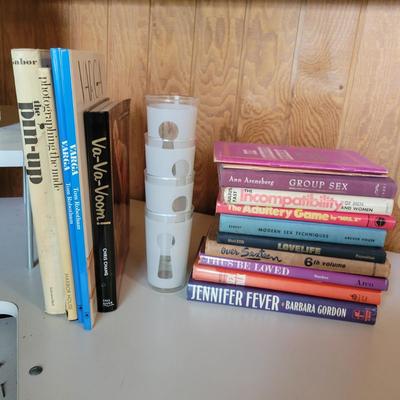 Assortment of RisquÃ© Adult Books and Glasses (O-DW)
