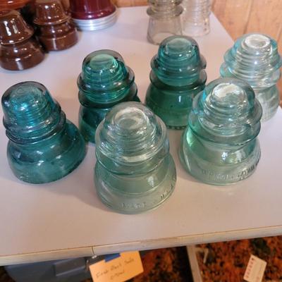 Vintage Glass & Ceramic Insulators & Two Red Indicator Globes (O-DW)