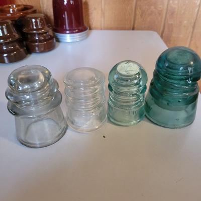 Vintage Glass & Ceramic Insulators & Two Red Indicator Globes (O-DW)