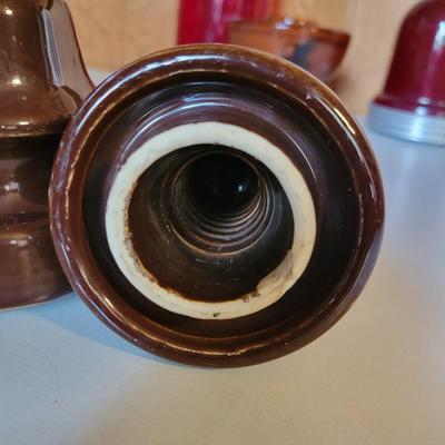 Vintage Glass & Ceramic Insulators & Two Red Indicator Globes (O-DW)