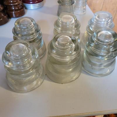 Vintage Glass & Ceramic Insulators & Two Red Indicator Globes (O-DW)