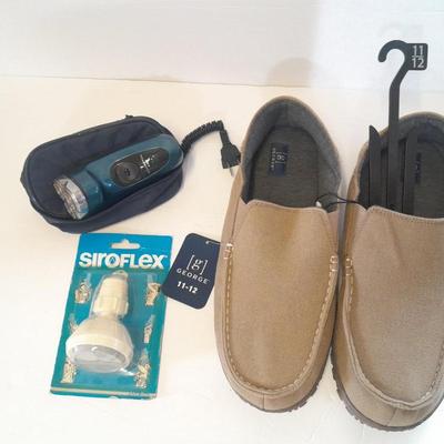 New George Men's size 11/12 slippers, Portable Remington Razor and a new shower head