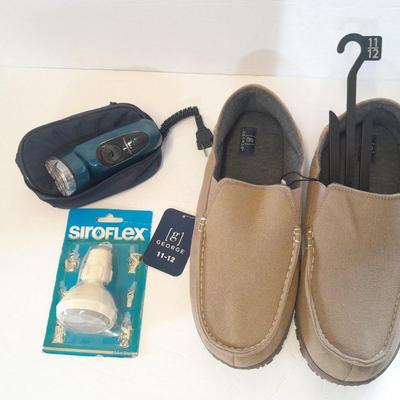 New George Men's size 11/12 slippers, Portable Remington Razor and a new shower head