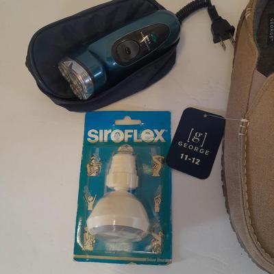 New George Men's size 11/12 slippers, Portable Remington Razor and a new shower head