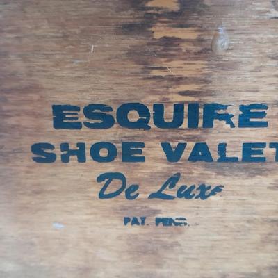Antique wooden Esquire Show Valet De Luxe with shoeshine accessories