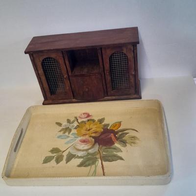 Shabby hand painted Vintage wooden tray with trinket box