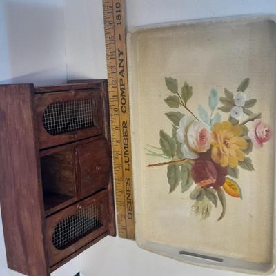 Shabby hand painted Vintage wooden tray with trinket box