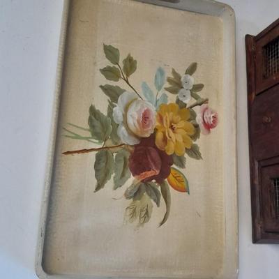 Shabby hand painted Vintage wooden tray with trinket box