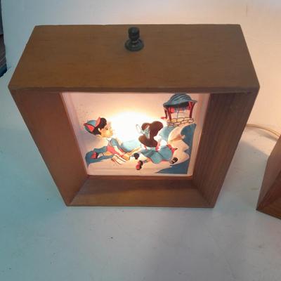 Working Rare Vintage 1950's Jack and Jill Lamp Levinson Mfg. Co Wood frame