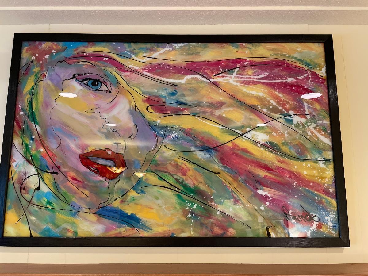 Large Rando painting under glass