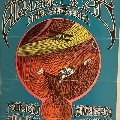 1969 Jefferson Airplane, Grateful Dead, Mongo Santa Maria, Cold Blood, Elvin Bishop Group poster mounted to cardboard 21"H 14"W