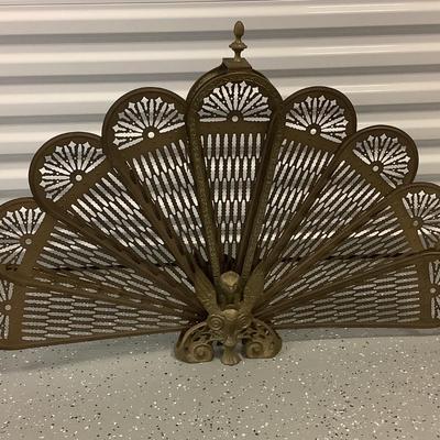 Antique Bronze Peacock Gargoyle Griffin Fan Screen for the fireplace 25