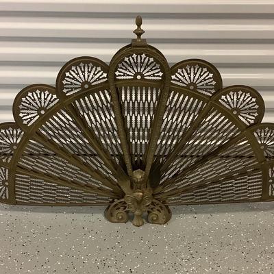 Antique Bronze Peacock Gargoyle Griffin Fan Screen for the fireplace 25"H  37"W