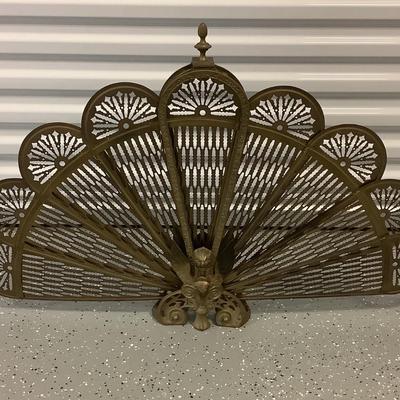 Antique Bronze Peacock Gargoyle Griffin Fan Screen for the fireplace 25