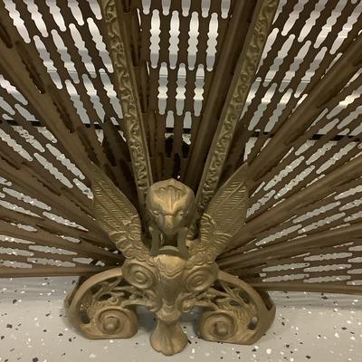 Antique Bronze Peacock Gargoyle Griffin Fan Screen for the fireplace 25