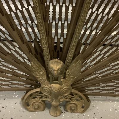 Antique Bronze Peacock Gargoyle Griffin Fan Screen for the fireplace 25"H  37"W