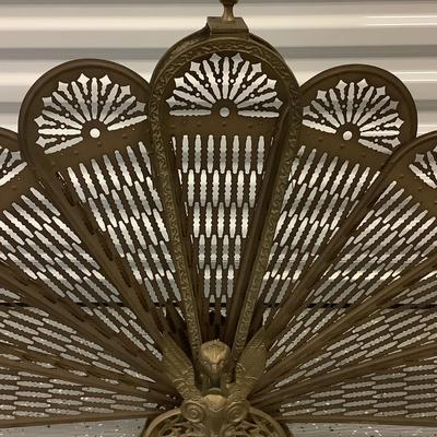 Antique Bronze Peacock Gargoyle Griffin Fan Screen for the fireplace 25