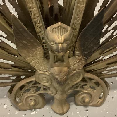 Antique Bronze Peacock Gargoyle Griffin Fan Screen for the fireplace 25