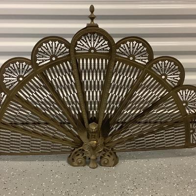 Antique Bronze Peacock Gargoyle Griffin Fan Screen for the fireplace 25"H  37"W