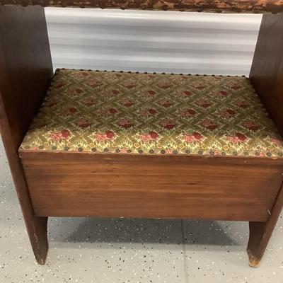 Old Tavern Table Seat with storage Wood and Fabric cover Table 31"H 36"W 24"depth, seat 17"H 24"x17"