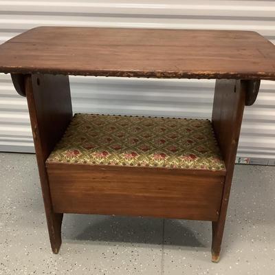 Old Tavern Table Seat with storage Wood and Fabric cover Table 31"H 36"W 24"depth, seat 17"H 24"x17"