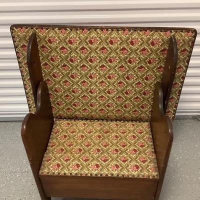 Old Tavern Table Seat with storage Wood and Fabric cover Table 31"H 36"W 24"depth, seat 17"H 24"x17"